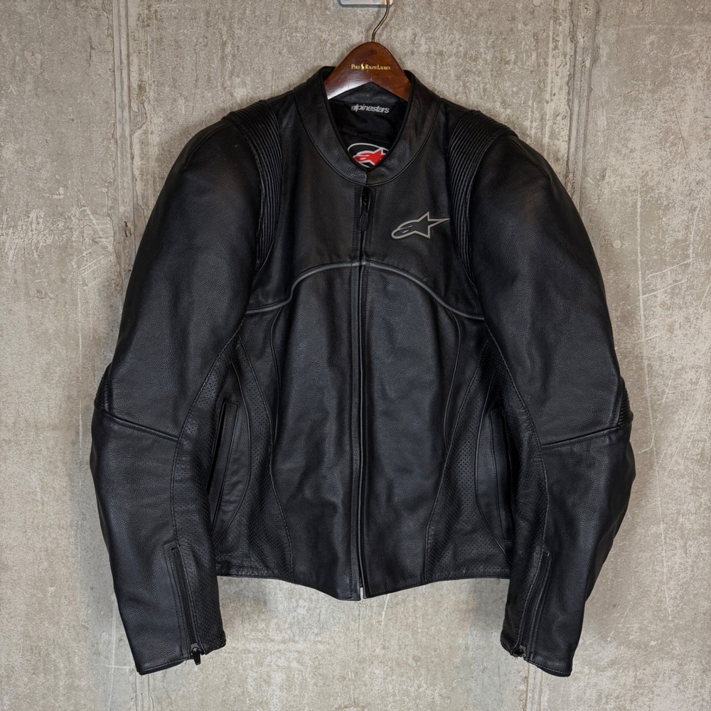 Alpinestars Black Label perforated Leather Motorcycle Jacket Mens XL Black Pads